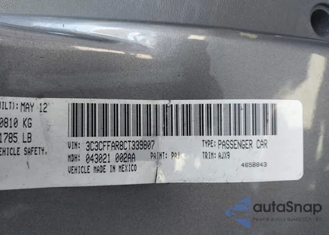 2012 Fiat 500 Pop from USA, damaged, VIN 3C3CFFAR8CT339807